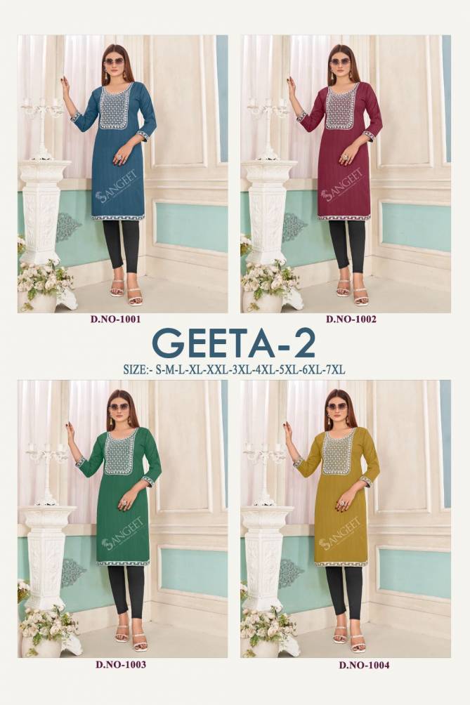 Geeta 2 Rayon Sequence Work Embroidery Kurtis Catalog